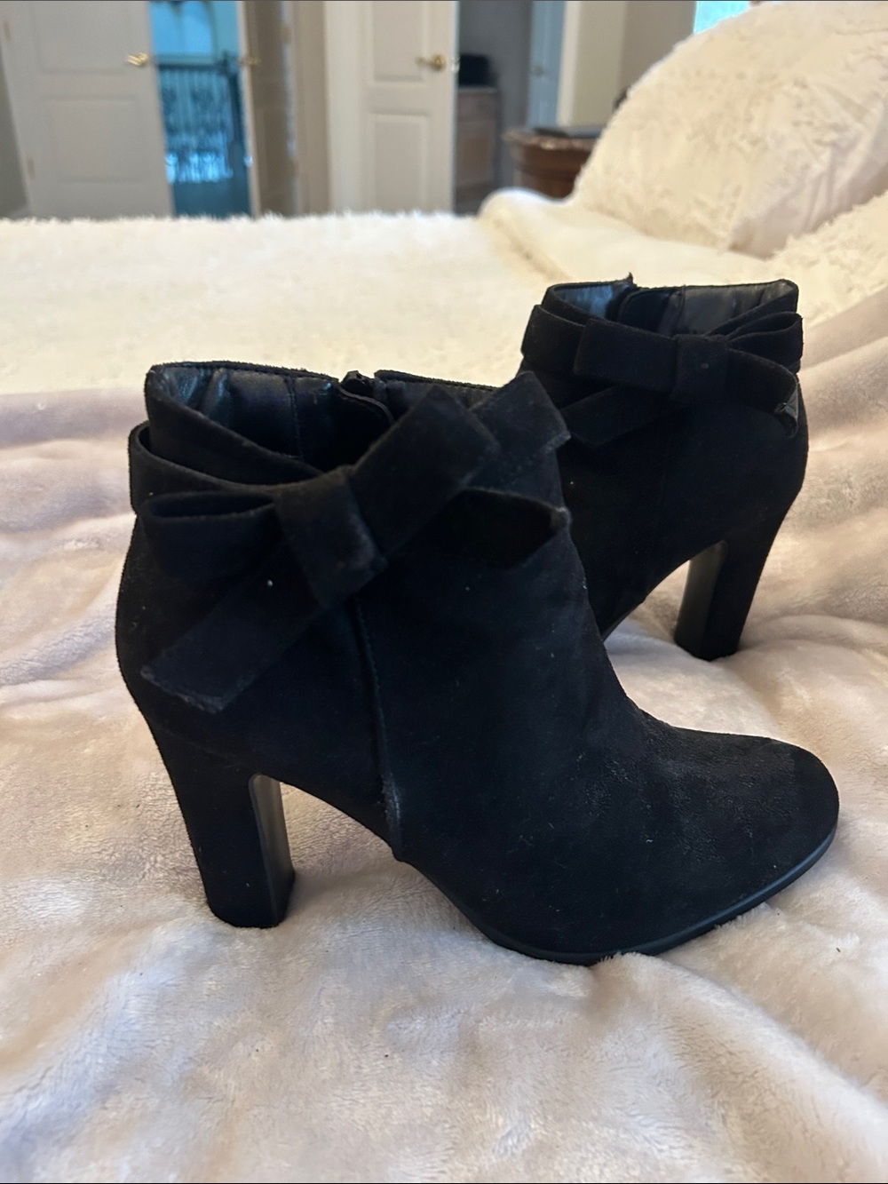 Impo Black Suede Bow Accent Ankle Booties